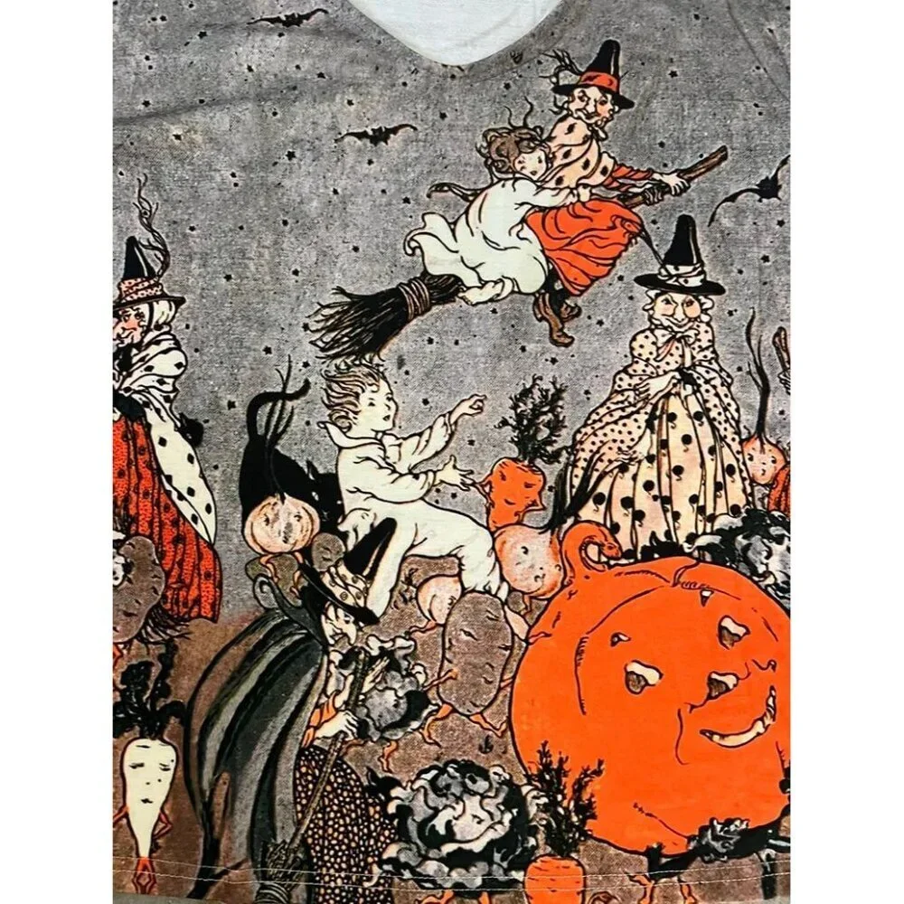 Vintage Halloween Long Sleeve Shirt Witches Jack O Lanterns All Hallows Eve 5XL
